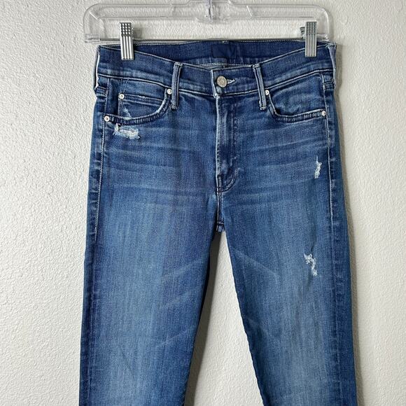 MOTHER The Rascal Ankle Step Fray Jeans Women’s 26 Dark Graffiti Raw Hem - Picture 3 of 15